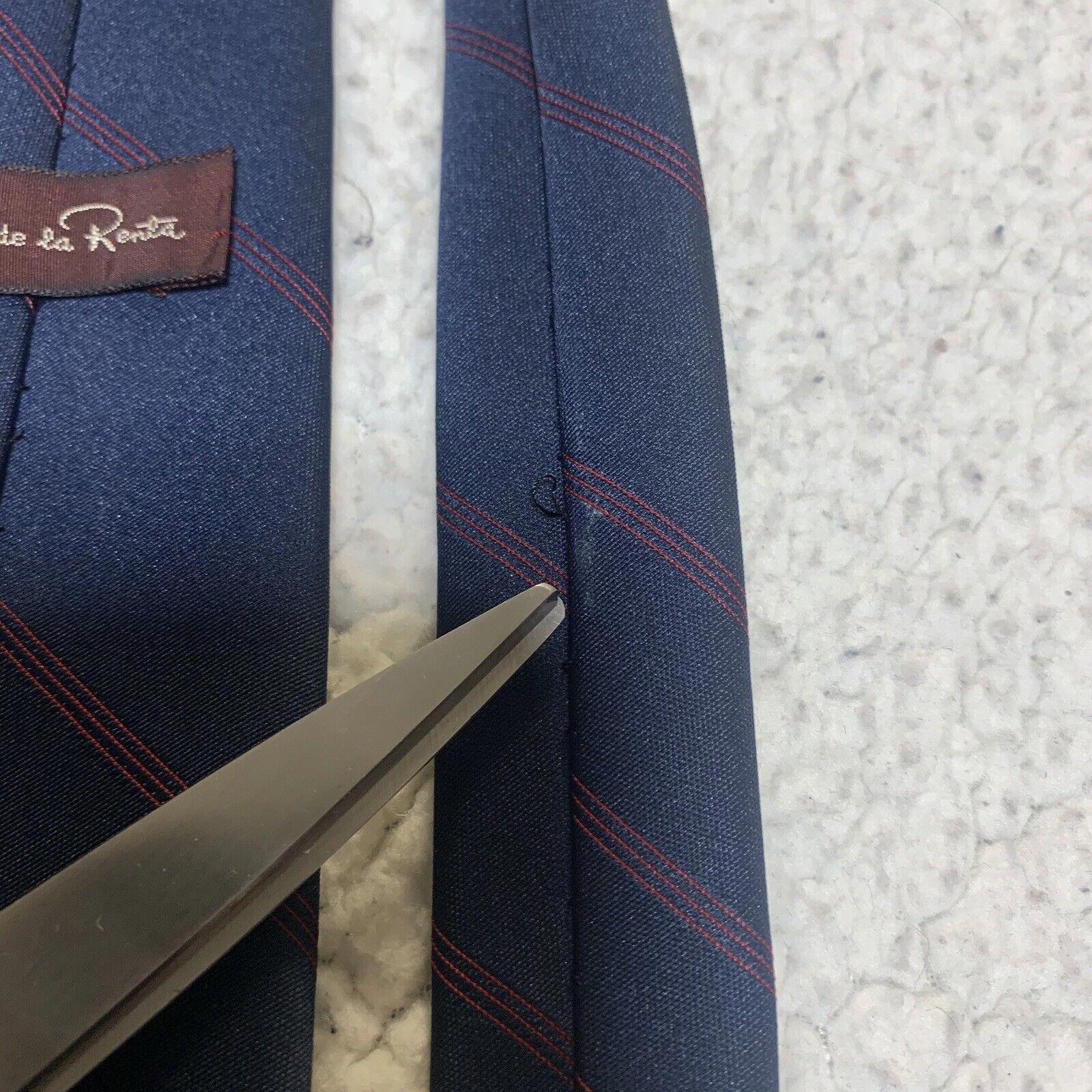 Oscar de la Renta Tie Navy Diagonal Red Striped  Signature