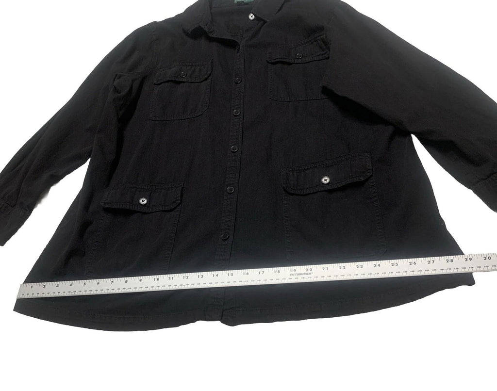 Lauren Jeans Company Mens 3X Black Button Up Military Shirt Shacket 100% Cotton