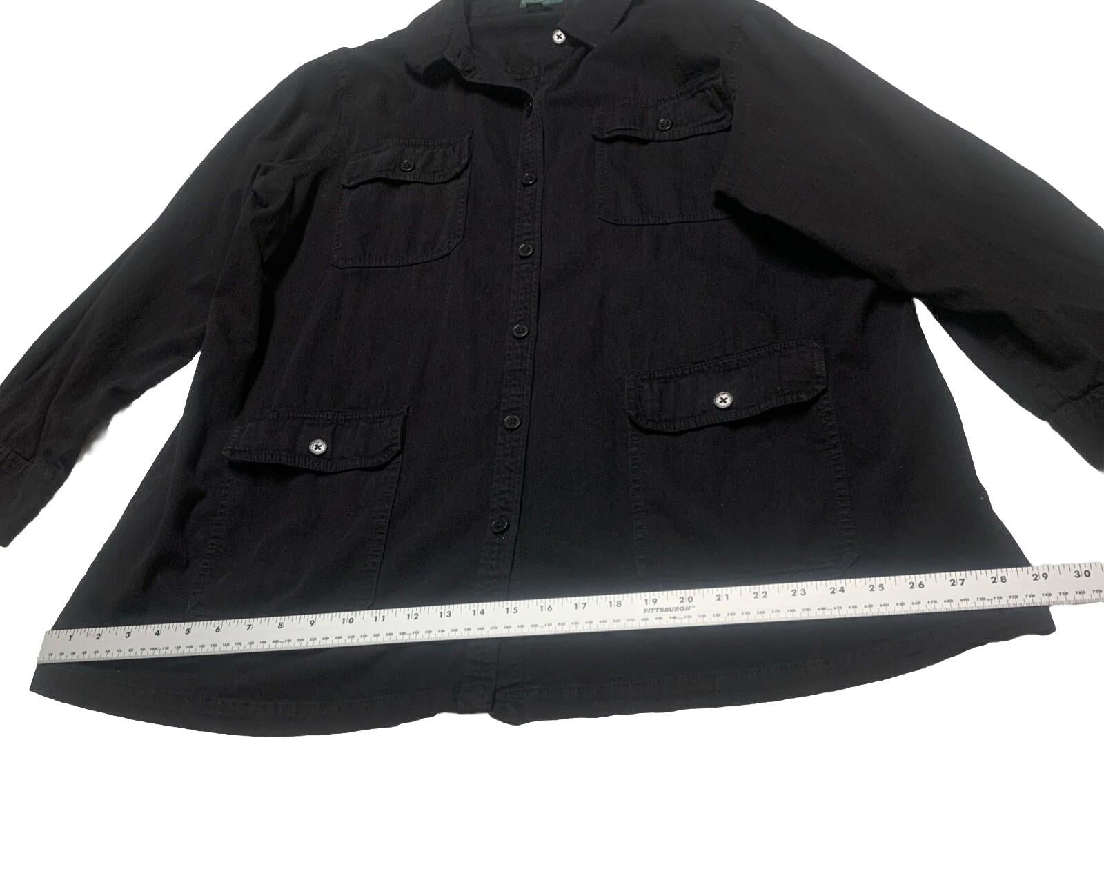 Lauren Jeans Company Mens 3X Black Button Up Military Shirt Shacket 100% Cotton