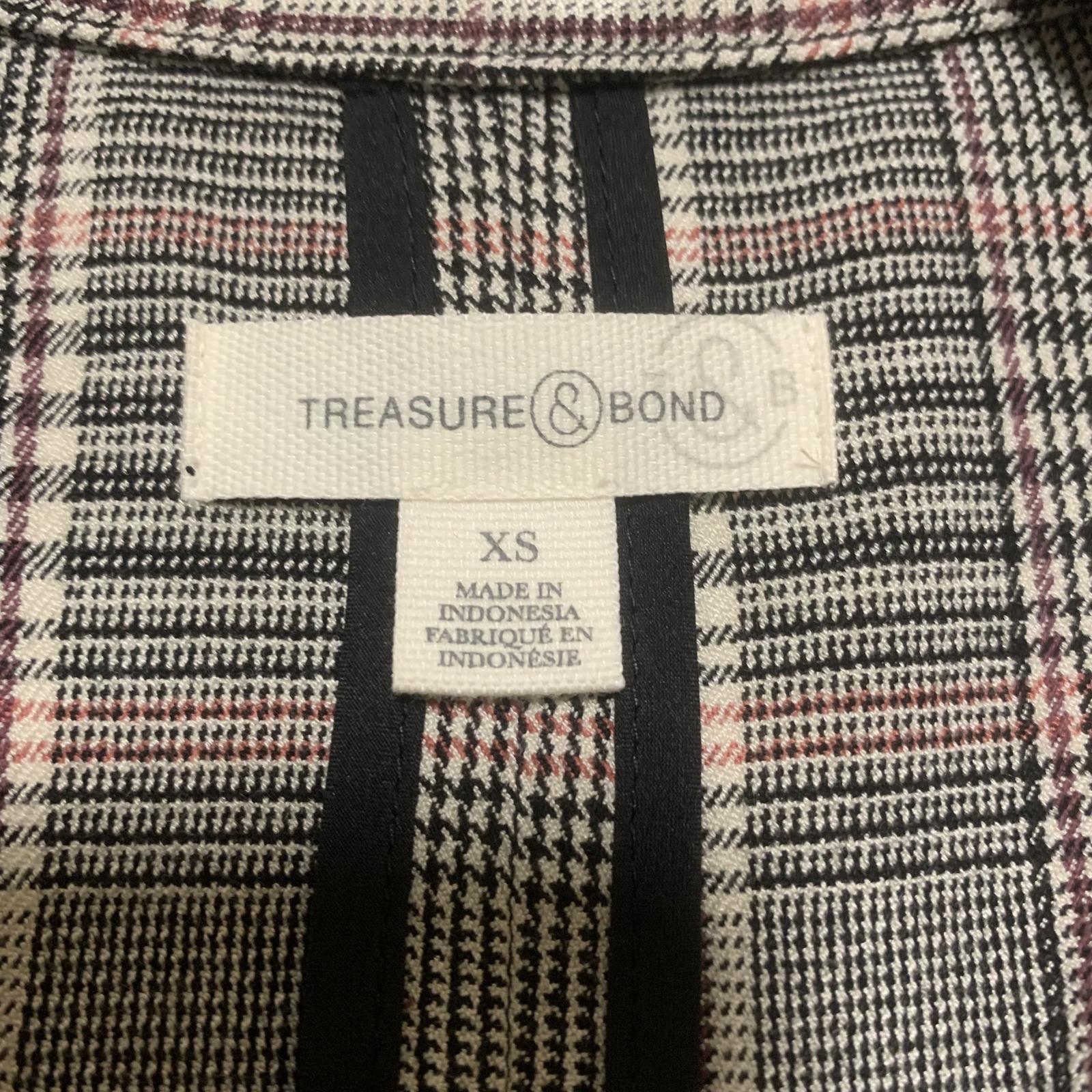 Treasure & Bond Women's Plaid Blazer Jacket XS Black Pink Gray 1-Button Stretch