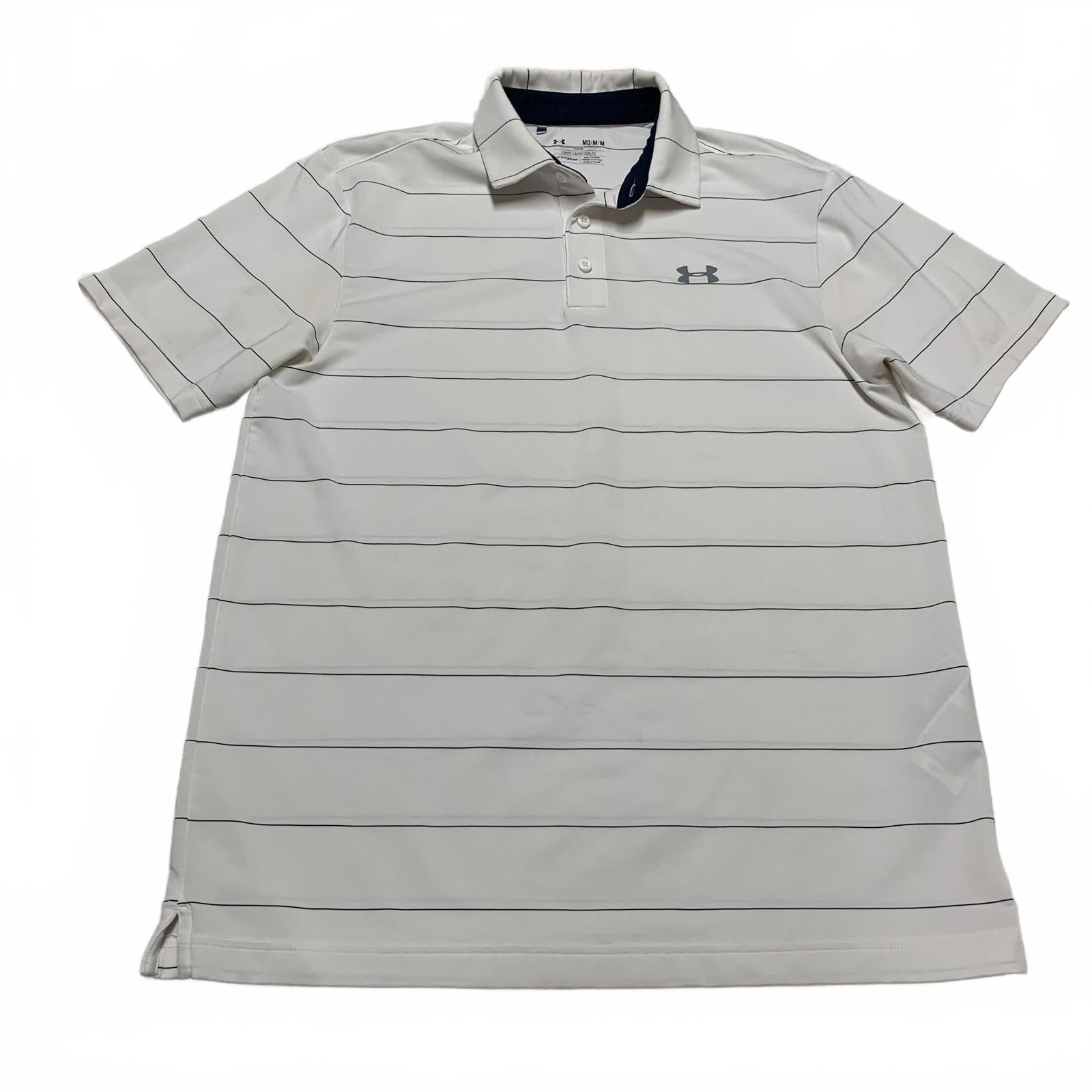 Under Armour Men's Size Medium White Black Striped Heat Gear Polo Shirt
