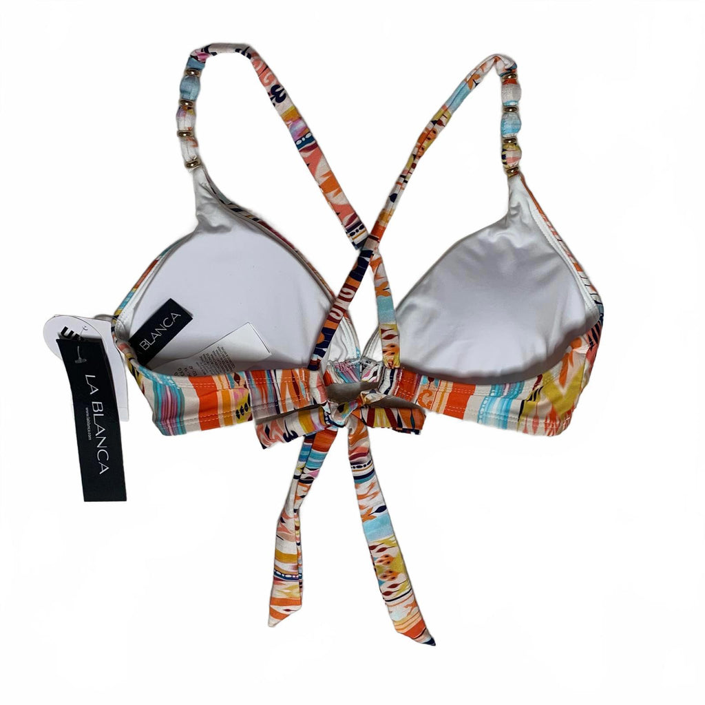 LA Blanca Womens Size 10 Colorful Print Triangle Bikini Top Beaded Straps