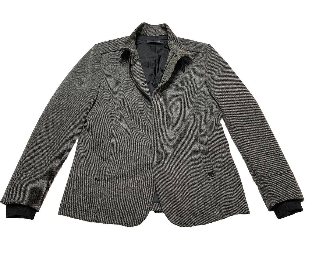 Zara Man buckle High Collar  Coat Size 42 Herringbone Gray Made in Turkey