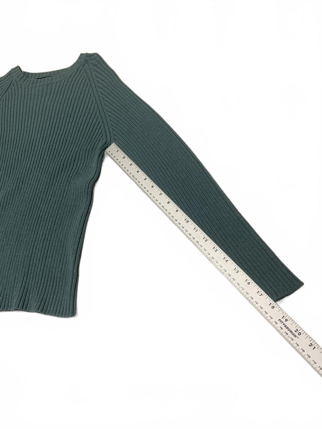 VTG 90s Lands’ End Sweater Men’s M 38 40 Green Ribbed Knit Crewneck Made in USA