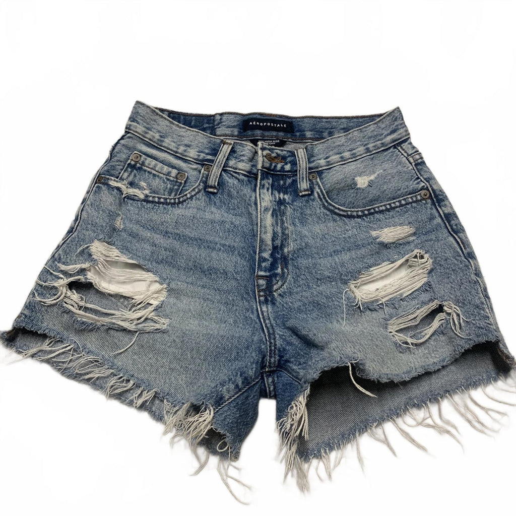 Aeropostale Womens Size 4 Blue Ripped Denim High Waisted Distressed Jean Shorts