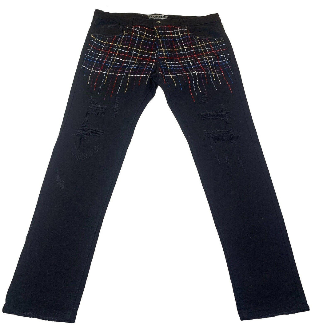 Decibel Black Jeans Men's 40x34 Embroidered Front Frayed