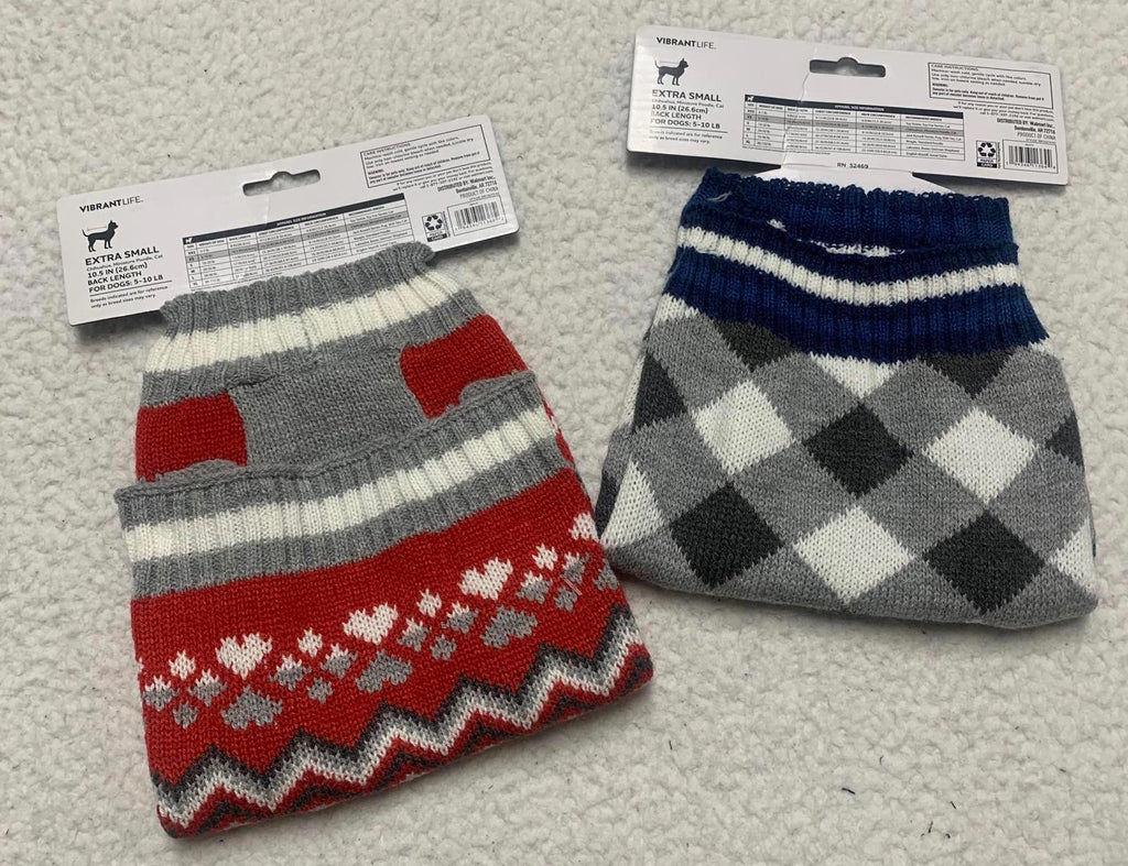 NWT Vibrant Life Dog Pet  Sweater Set 2 Pack  XS Red & White  Knit Holiday Style