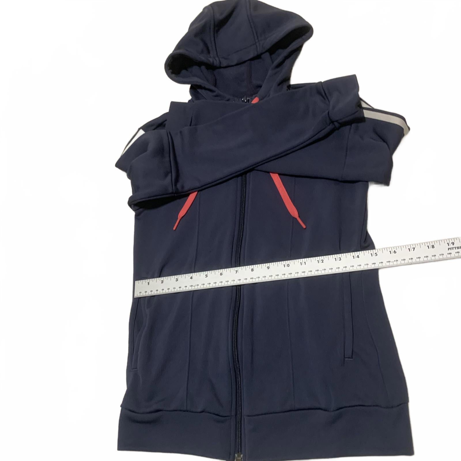 Adidas Women's Size S Navy Blue Hooded Zip-Up Hoodie Sweater 3 Stripes