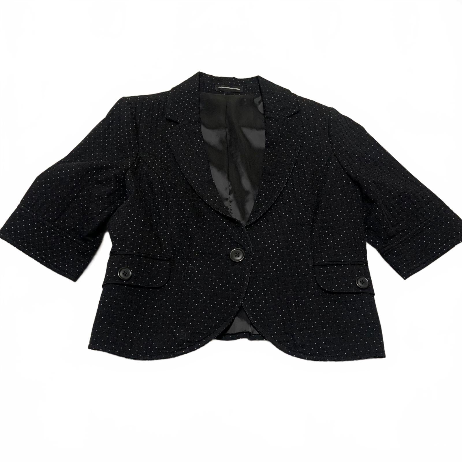 Express Design Studio Women's Size 12 Black White Polka Dots Blazer Satin Lining