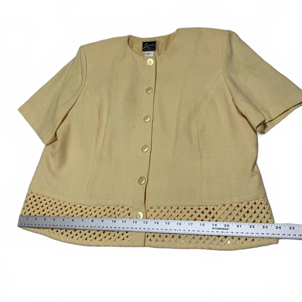 Lennie Woman for Nina Leonard Women's Size 16W Yellow Button-Up Jacket Lattice