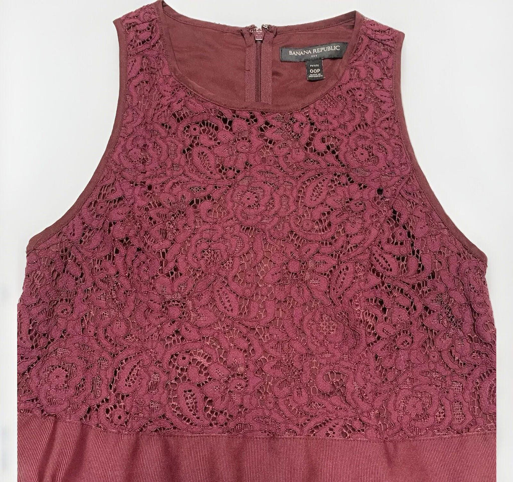 Banana Republic Juniors Size 00P Petite Burgundy Lace Empire Waist Sheath Dress