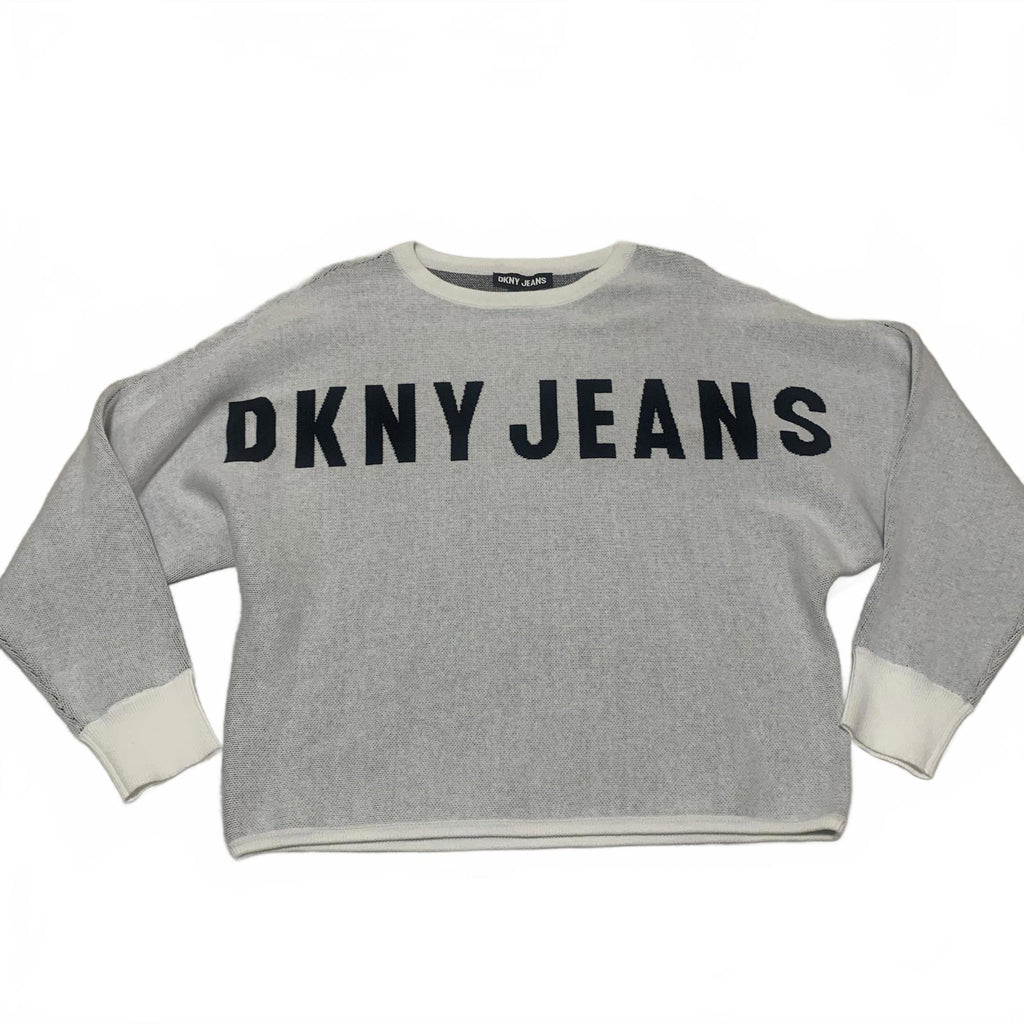 VTG DKNY Jeans Women's Size S Light Gray Crewneck Sweater Logo Butterfly Sleeve