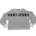 VTG DKNY Jeans Women's Size S Light Gray Crewneck Sweater Logo Butterfly Sleeve