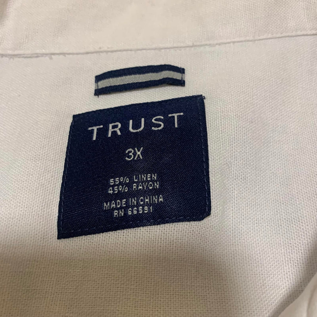 Vtg 90s Trust Men's 3X White Linen Rayon Short Sleeve  Casual Beach 3XL Shirt