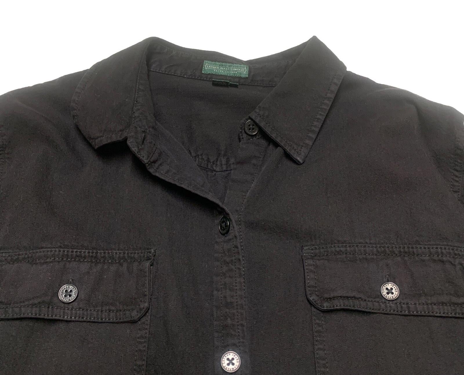 Lauren Jeans Company Mens 3X Black Button Up Military Shirt Shacket 100% Cotton