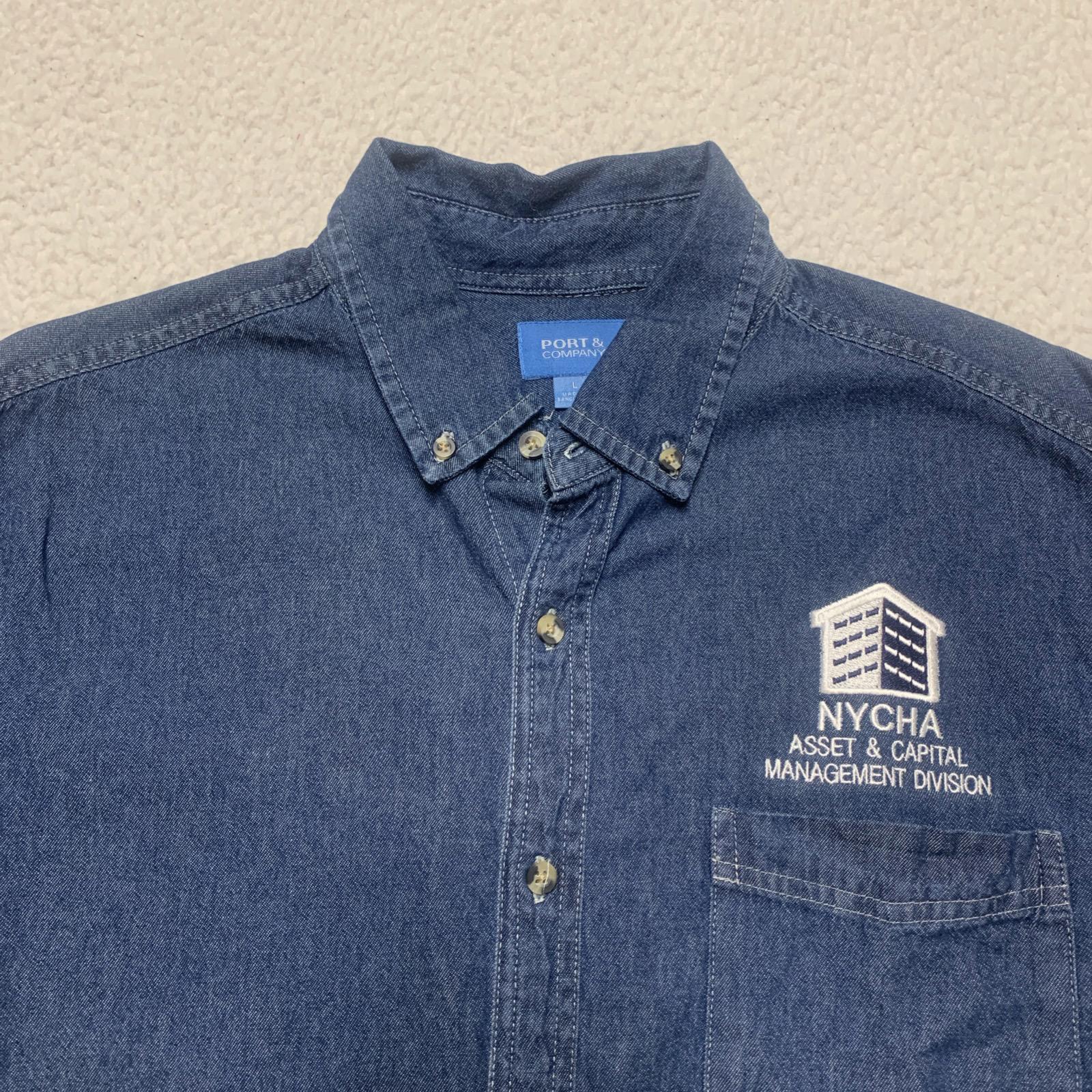 Port & Company Men's Size Large Denim Blue NYCHA Button-Up Shirt