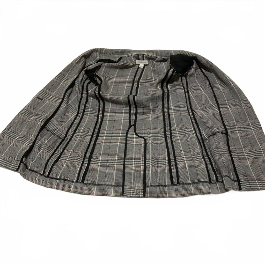 Treasure & Bond Women's Plaid Blazer Jacket XS Black Pink Gray 1-Button Stretch