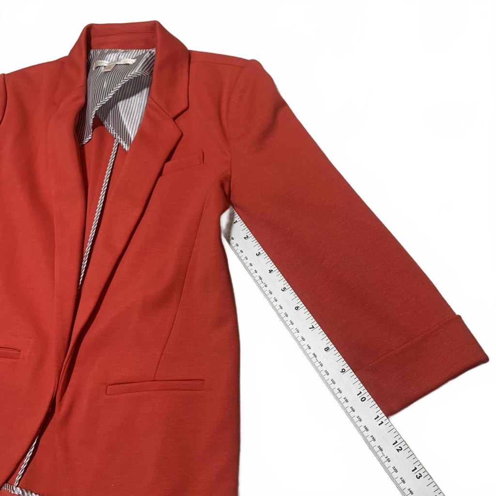 LC Lauren Conrad Women's Red Blazer Size 8 Open Front 3/4 Sleeve Stretch Jacket