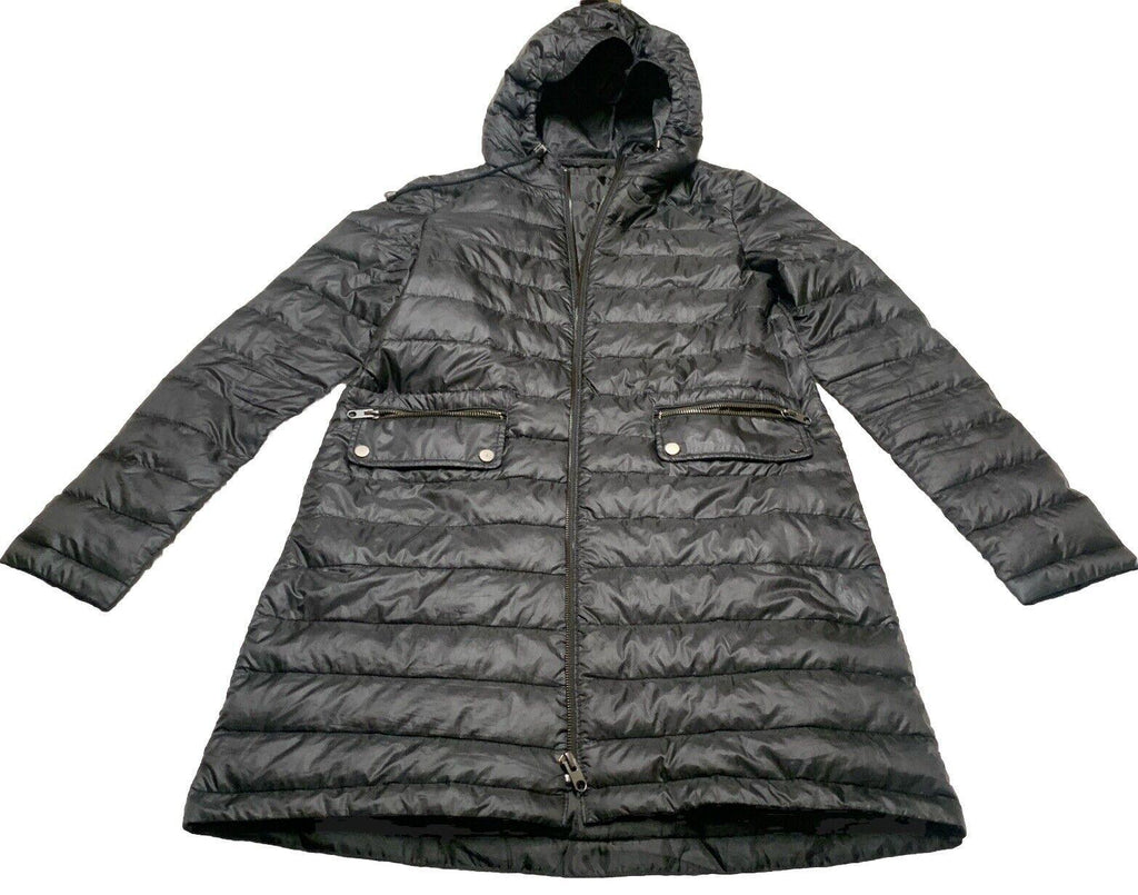 Zara Basic Women’s X-Small Black Lightweight Packable Puffer Long Hooded Jacket