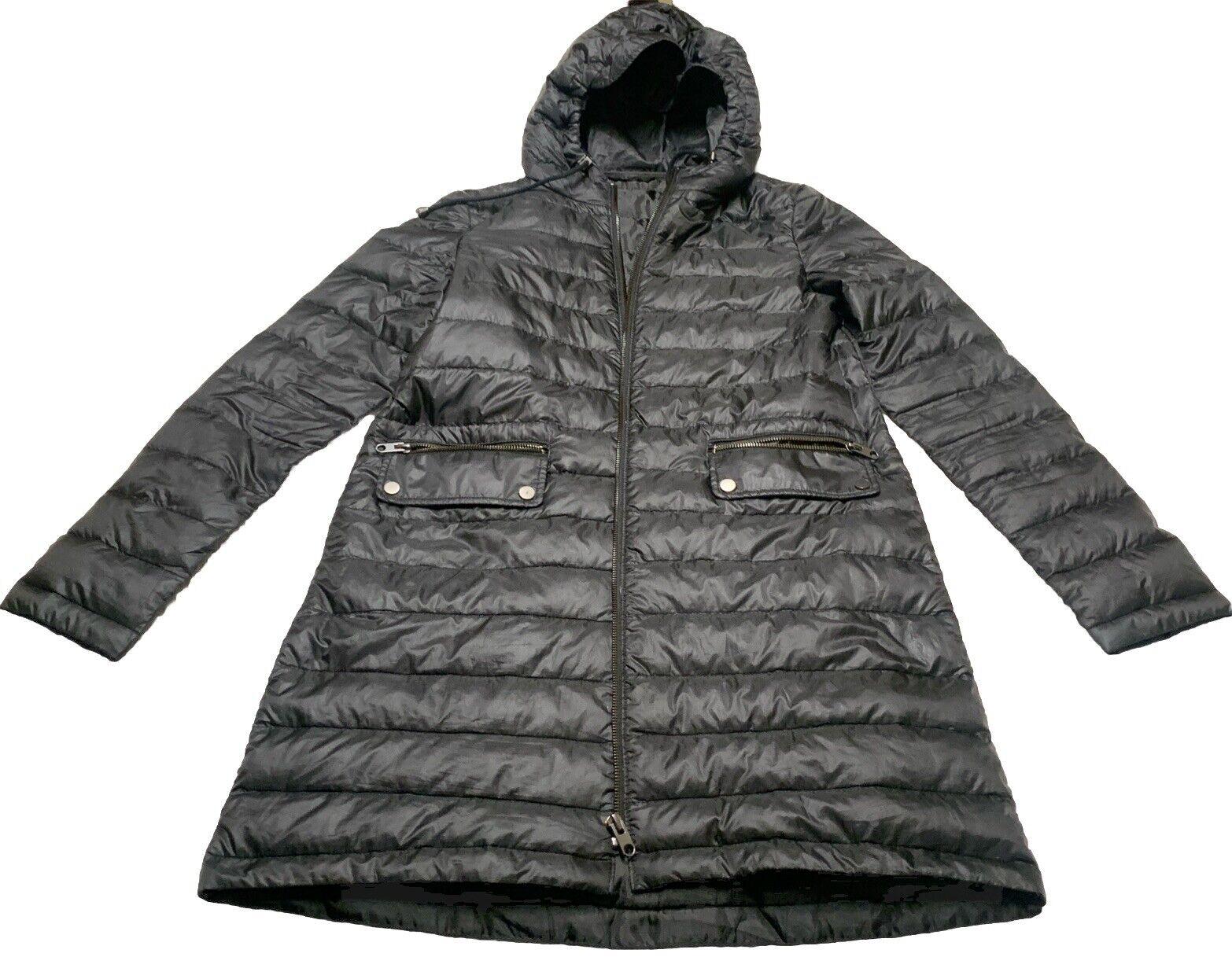 Zara Basic Women’s X-Small Black Lightweight Packable Puffer Long Hooded Jacket