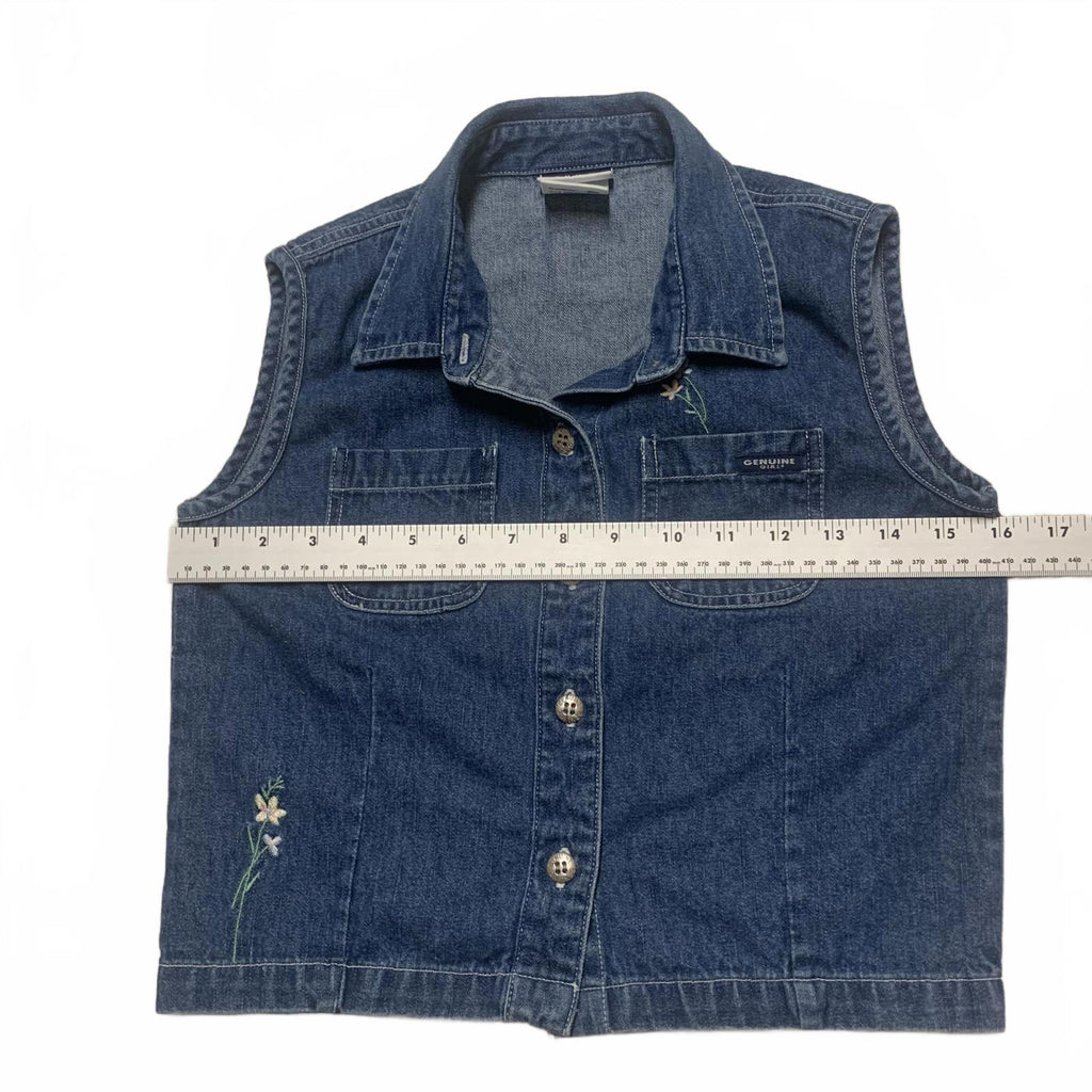 Genuine Girl Sze XLarge(18) Blue Denim Vest Floral Embroidery
