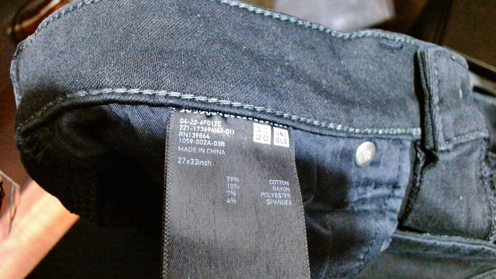 Uniqlo Men's Size 27x 26.75 Black Skinny Jeans Mid Rise Denim Cotton Blend