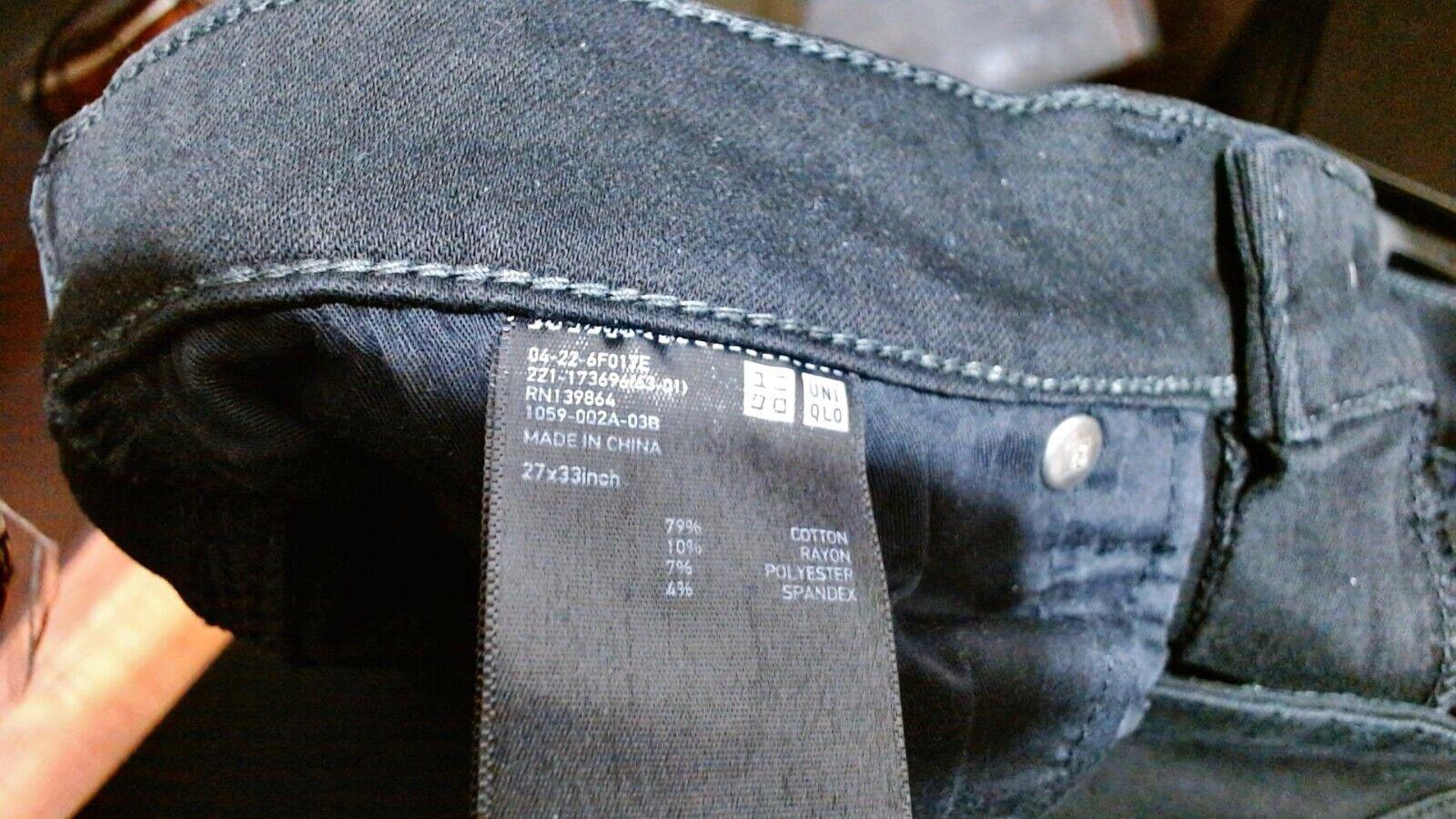 Uniqlo Men's Size 27x 26.75 Black Skinny Jeans Mid Rise Denim Cotton Blend
