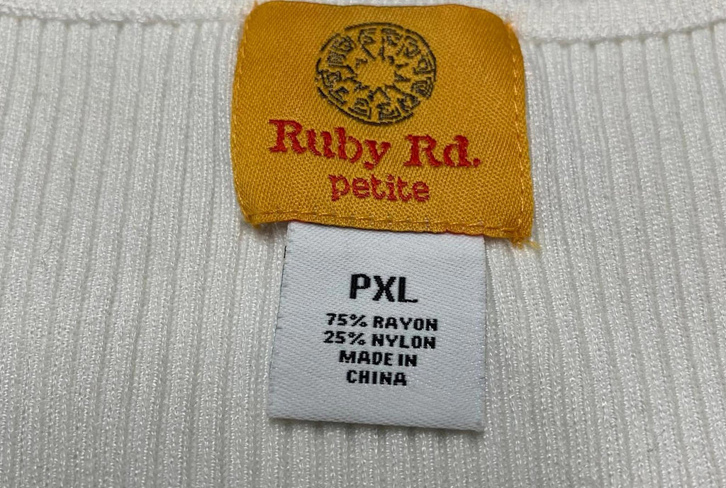 Ruby Rd. Womens Size XL Petite White Ribbed Knit Tank Top Decorative Neckline
