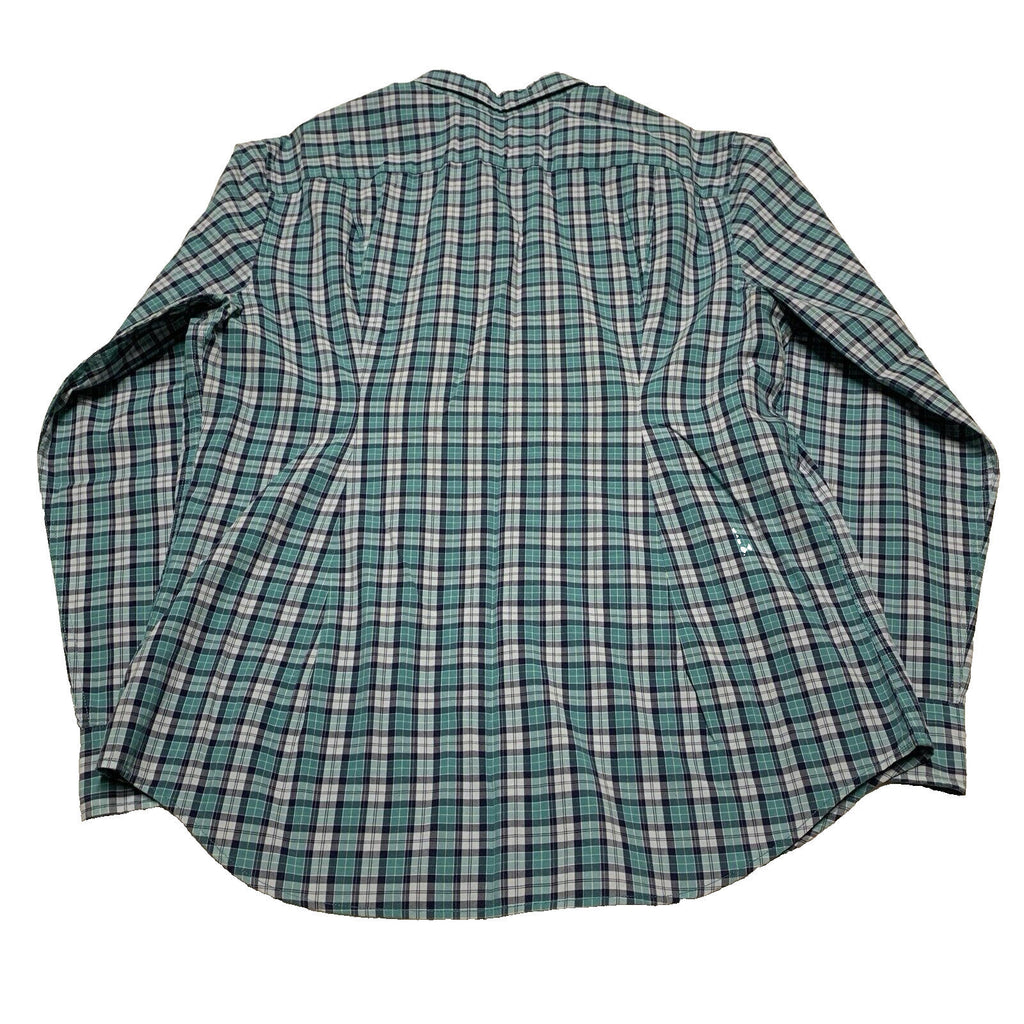 American Eagle Women’s Size Large Teal Blue Button up Shirt Plaid Long Sleeve
