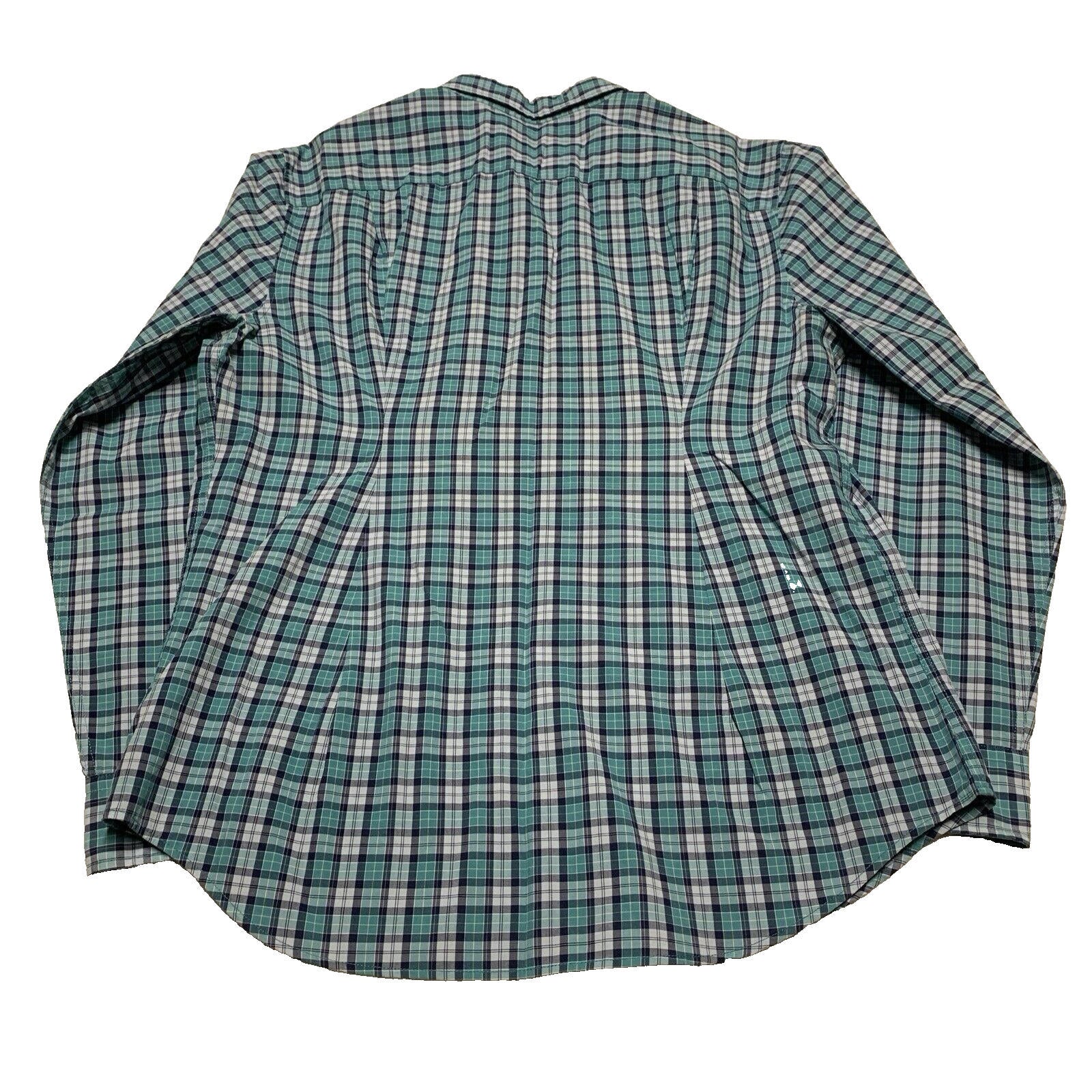 American Eagle Women’s Size Large Teal Blue Button up Shirt Plaid Long Sleeve