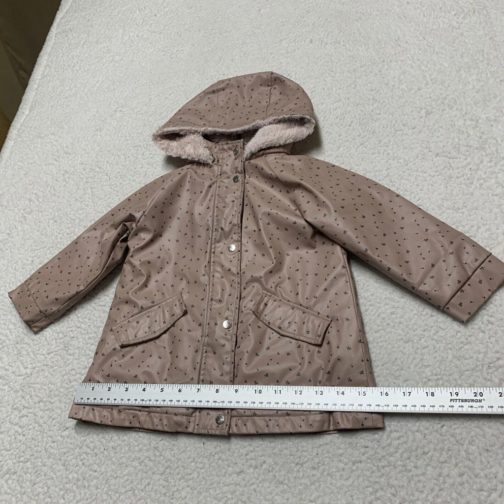 Zara Baby Girl Size 3-4 Years Pink Floral Print Fleece Lined Raincoat HoodJacket