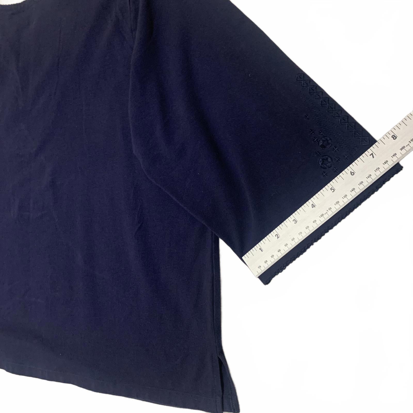 Denim & Company Navy Blue Women's Blouse Size 3X Embroidered Details
