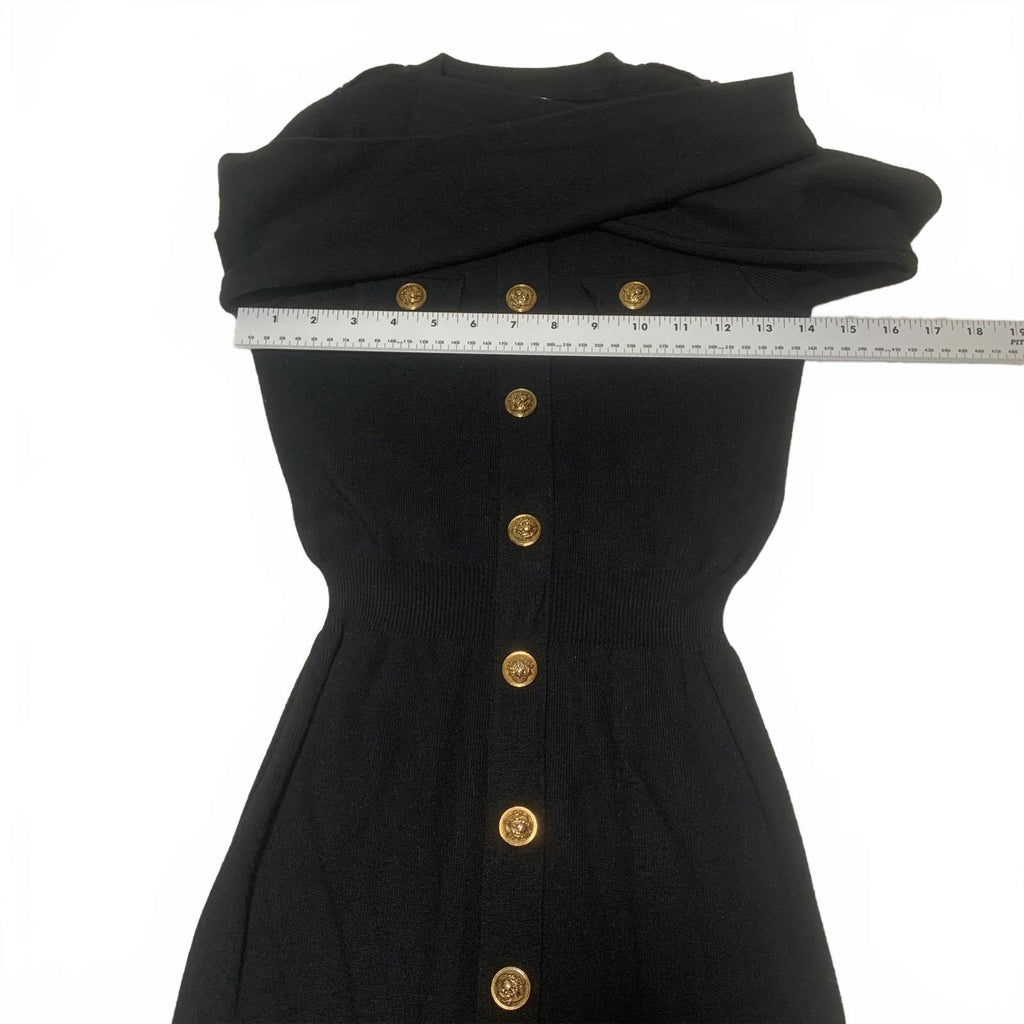 Moocci Paris Women's Size S/M Black Long Sleeve Button Front Stretch Dress