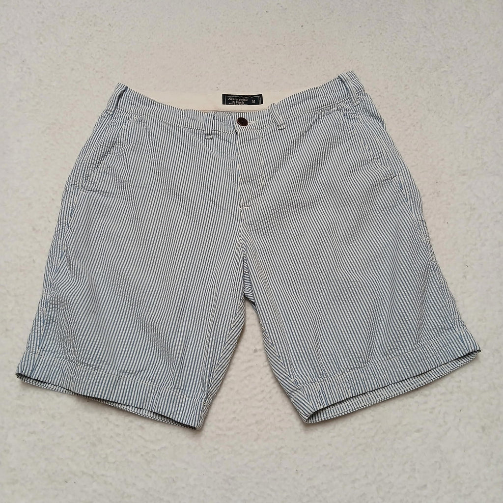 Abercrombie & Fitch Men's Sz 31 Blue White Striped Chino Shorts Nautical W30.5