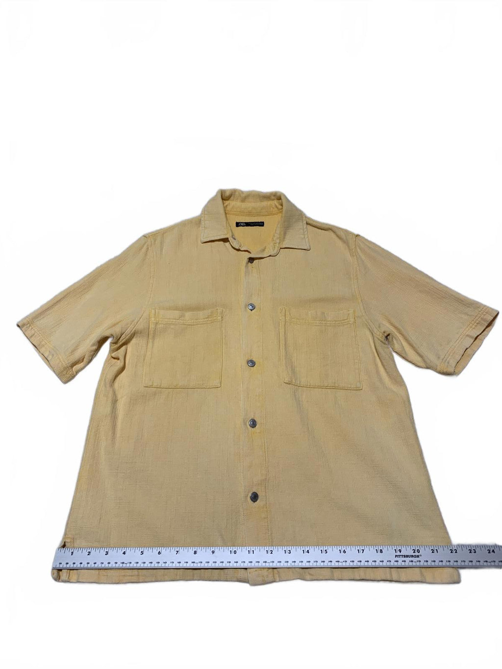 Zara Mens Size Medium Yellow Short Sleeve Button-Up Shirt