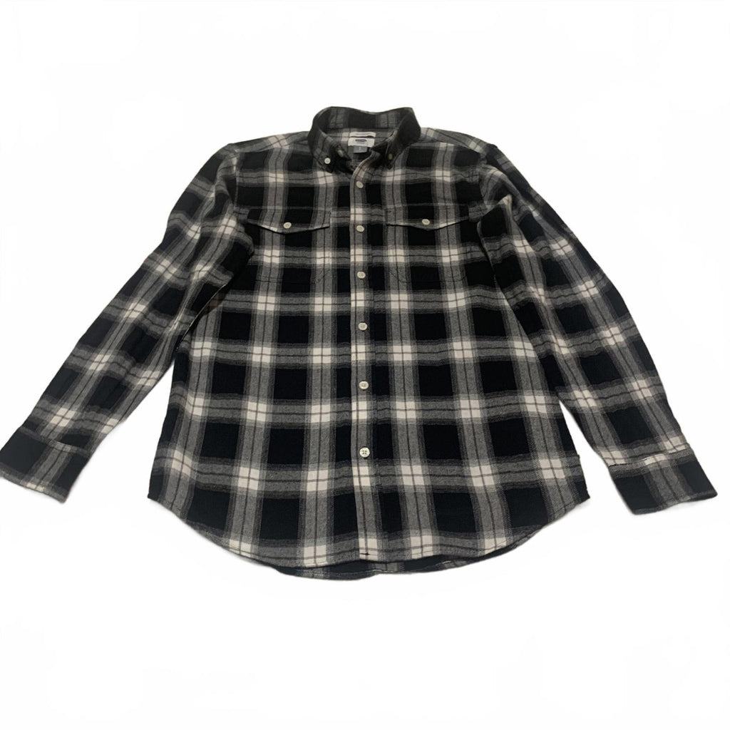 Old Navy Men's Button Shirt Size S Petite Stone Black White Plaid Casual Cotton