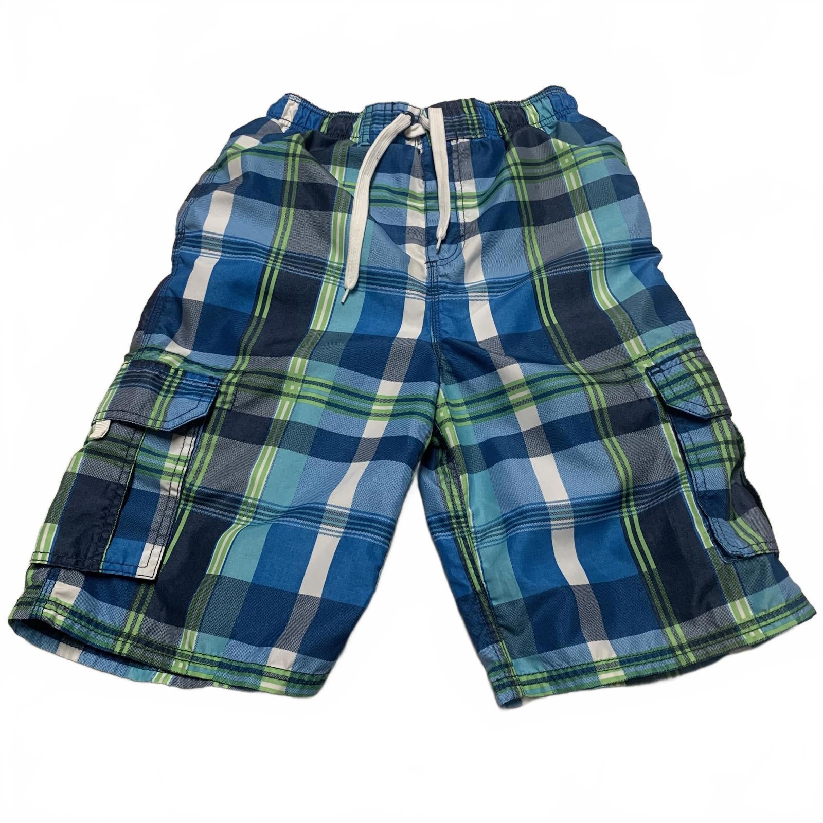Kanu Surf Boy's Sz L (14-16) Plaid Blue Green Swim Trunks