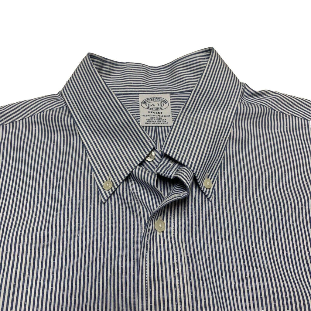 Brooks Brothers Regent Shirt Mens 16 1/2 - 34 Blue Striped Long Sleeve Non-Iron