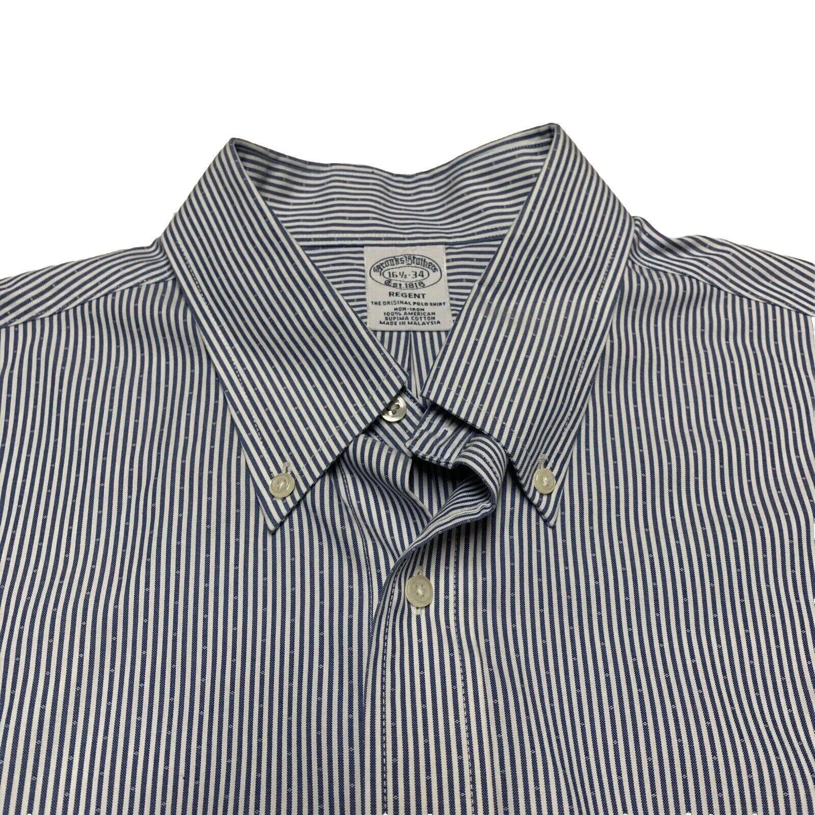 Brooks Brothers Regent Shirt Mens 16 1/2 - 34 Blue Striped Long Sleeve Non-Iron