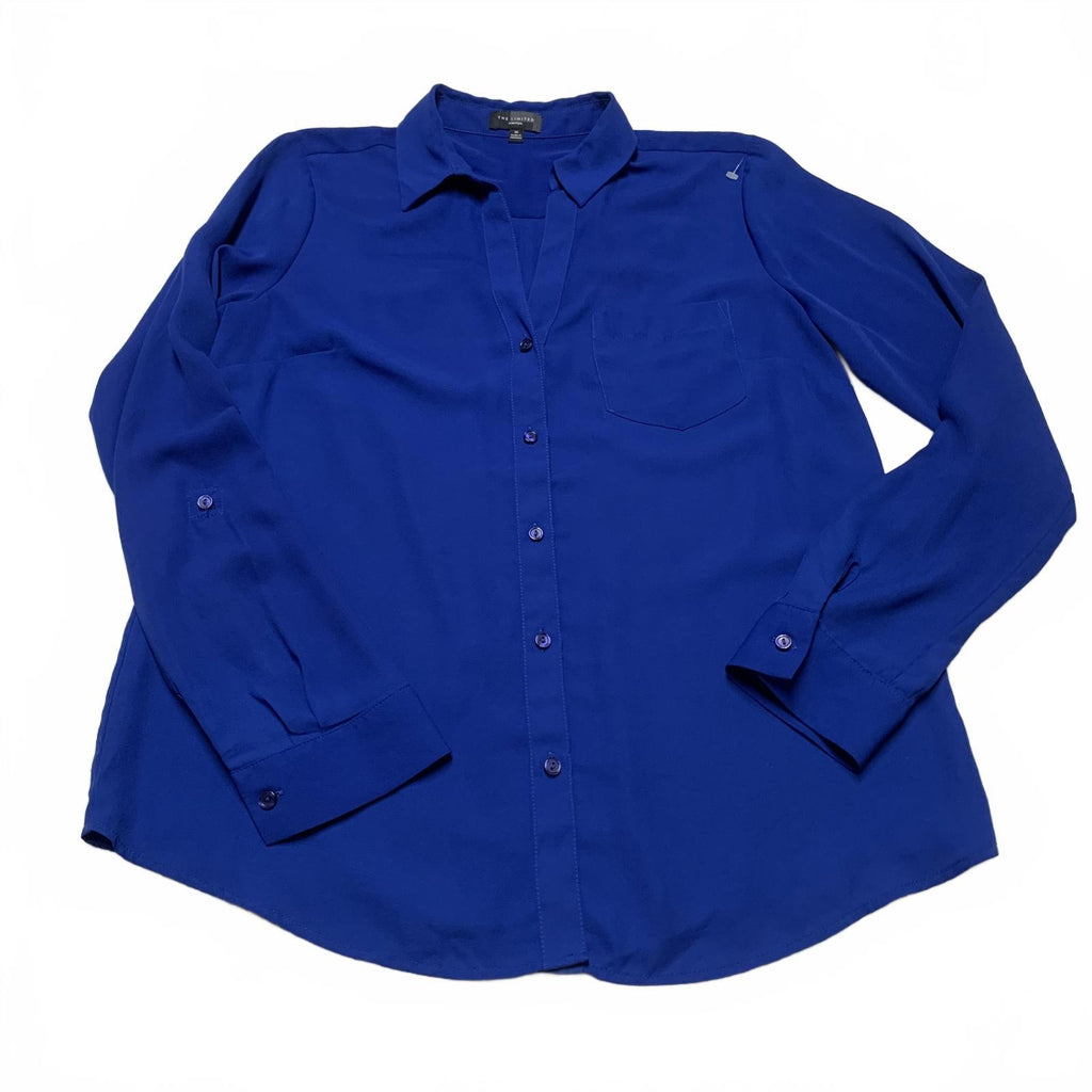 The Limited Women's Size Medium Royal Blue Long Sleeve Button-Up Blouse Shirt