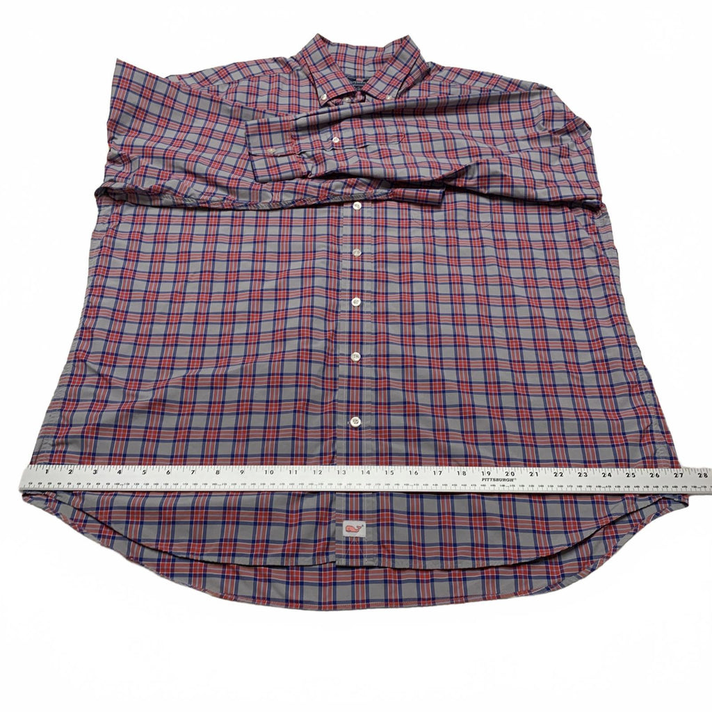 Vineyard Vines Mens Sz XXL Plaid Red Classic Fit Murray Button Shirt