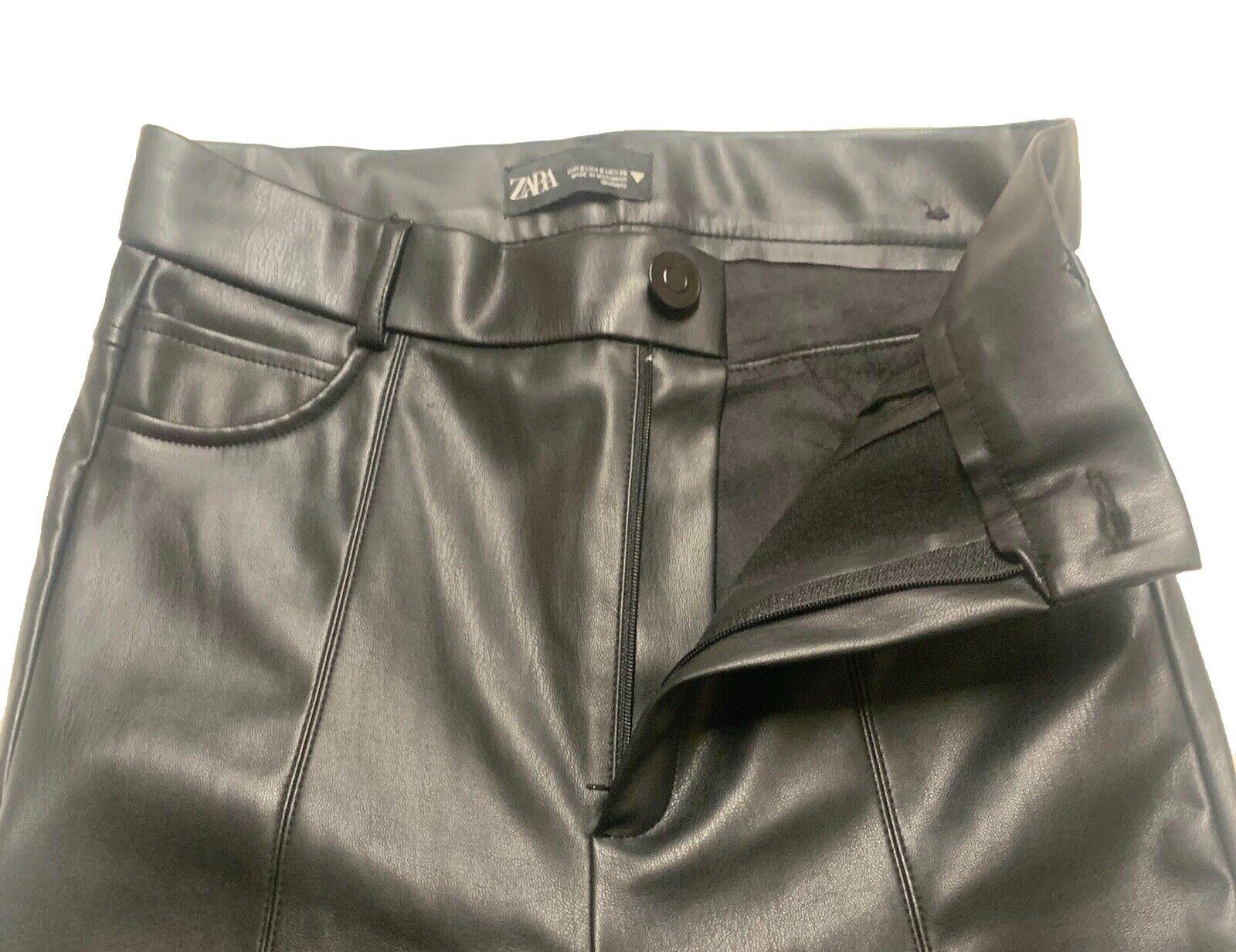 Zara Pants Women's Small Black Polyester/Faux Leather Ankle