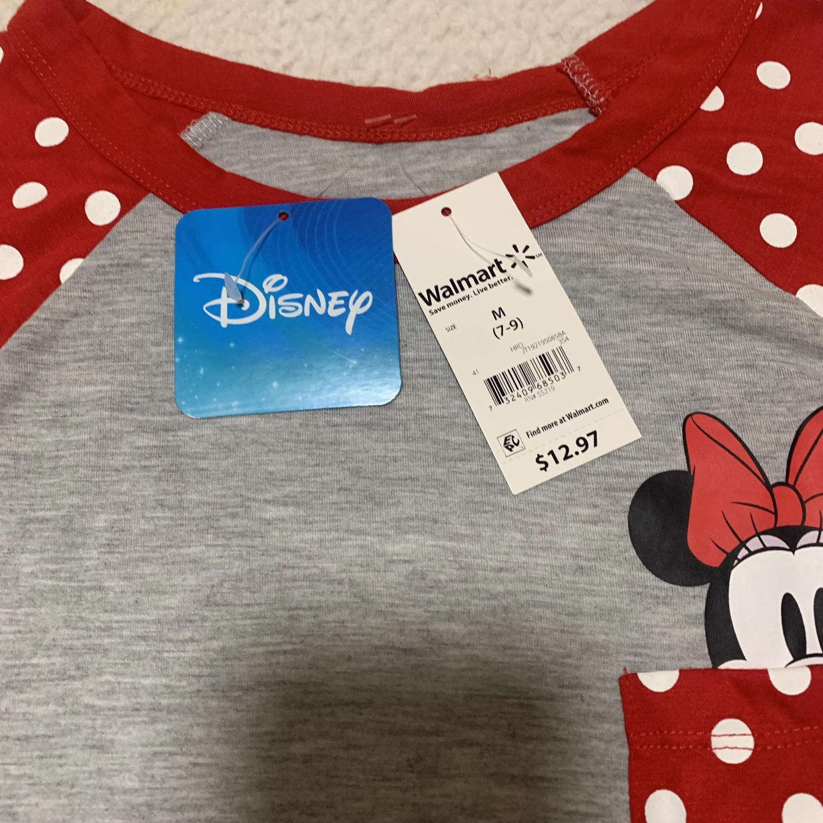 Disney Girls' Size Medium 7-9 Red Grey Minnie Mouse Pocket T Shirt
