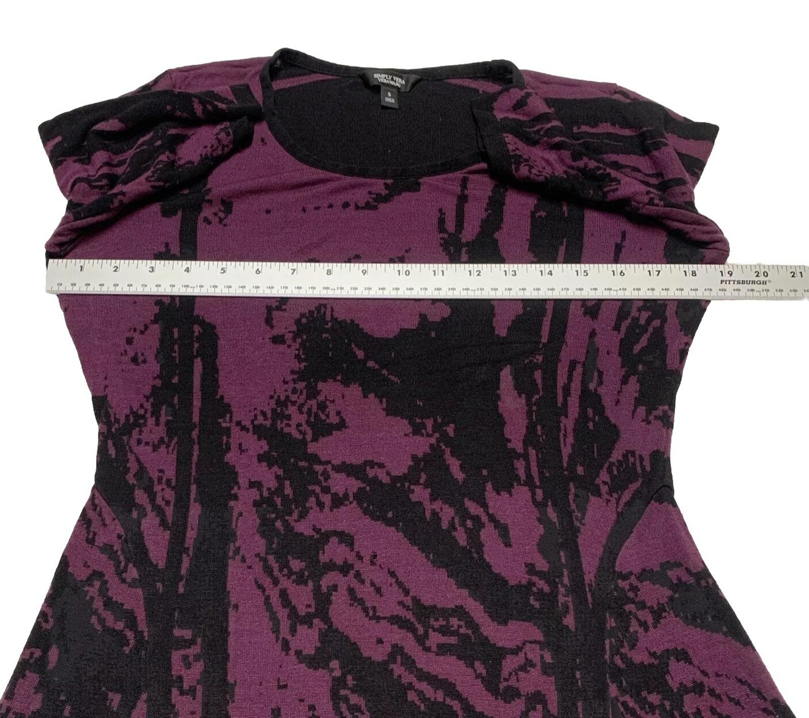 Simply Vera Vera Wang Women’s Size S Purple Black Dress Abstract 3/4 Sleeve Knee