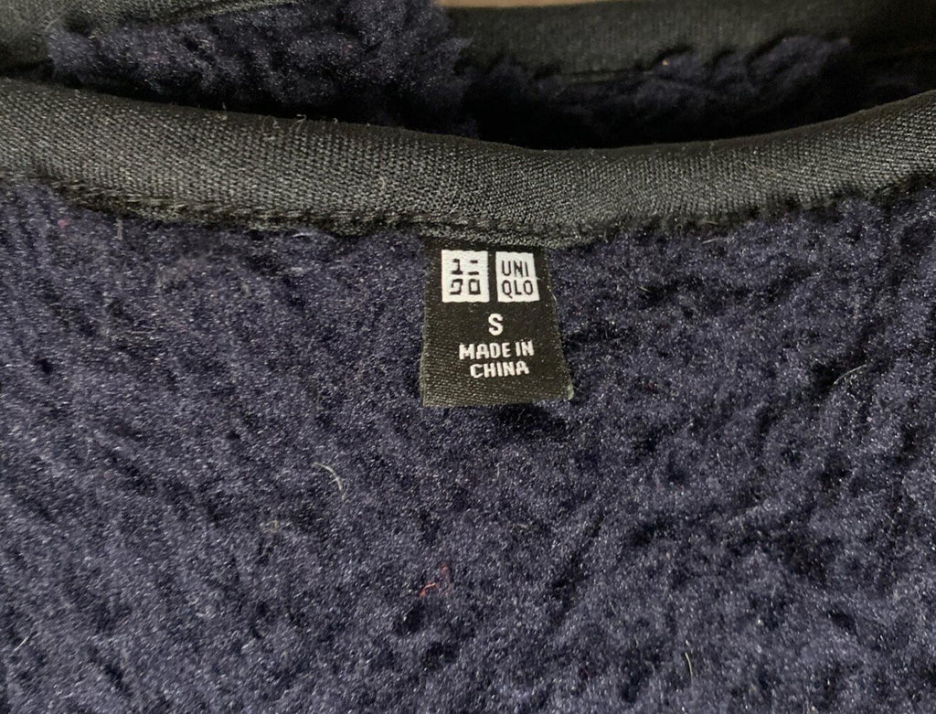 UNIQLO Women's Small Navy Vest V-Neck Full Zip Teddy Fleece Jacket Faux Sherpa