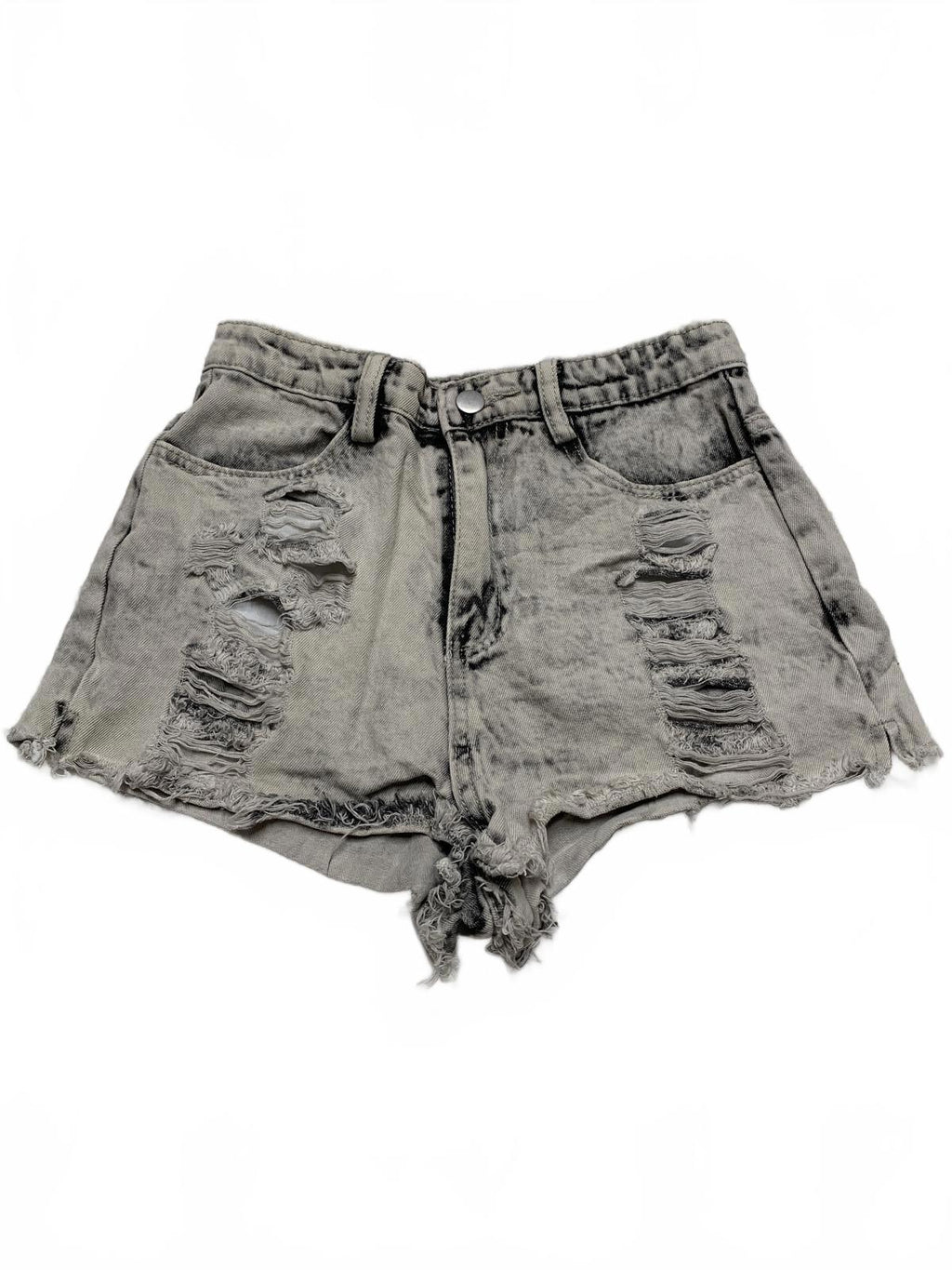 LE LIS Distressed Gray Denim Sz Small W25  Denim Shorts Mid -Rise Frayed Hem