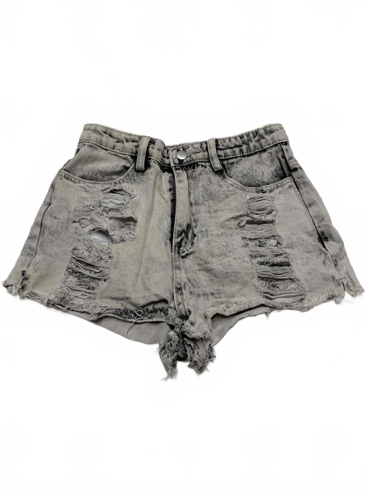 LE LIS Distressed Gray Denim Sz Small W25  Denim Shorts Mid -Rise Frayed Hem