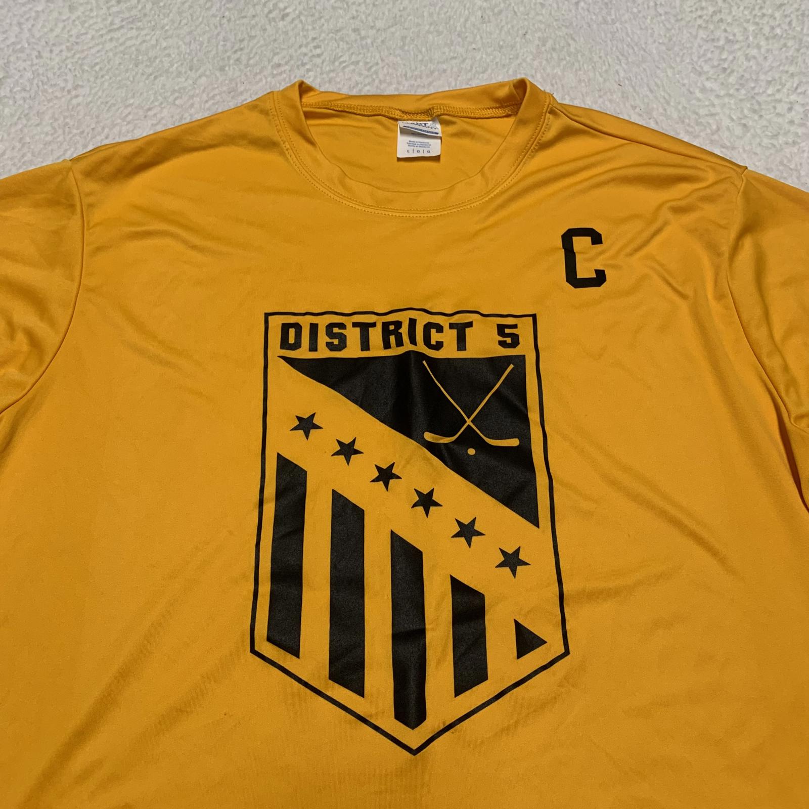Port & Company Mens Size Large Yellow District 5 Hockey Captain's Tee Shirt