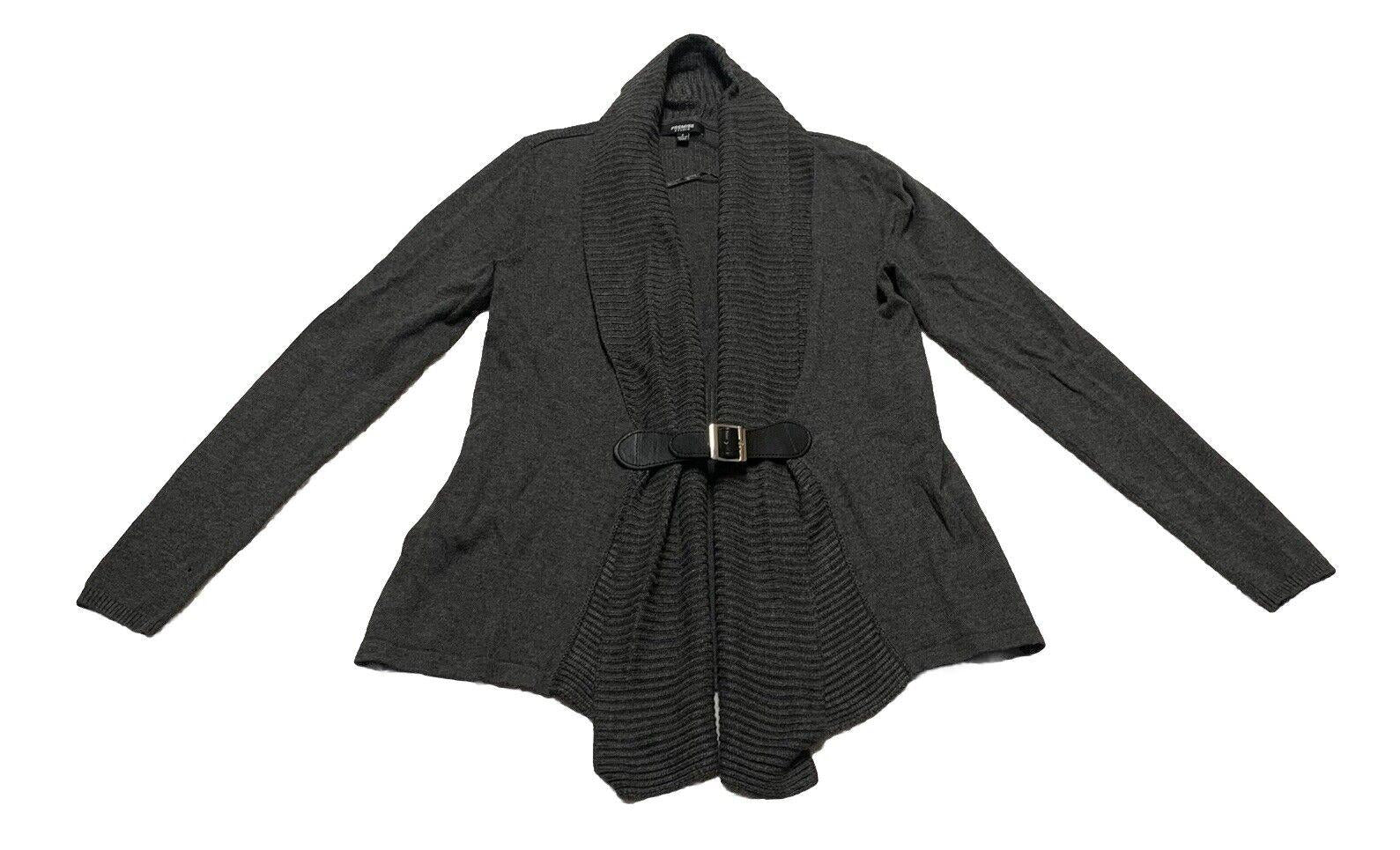 Premise Studio Women’s Small Gray Soft Knit Cascading Open Front Buckle Sweater