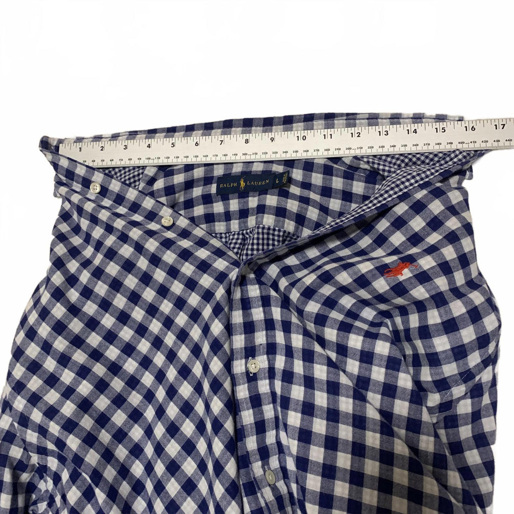 Ralph Lauren Men's Shirt Size L  Blue White Checkered Casual Button Long Sleeve